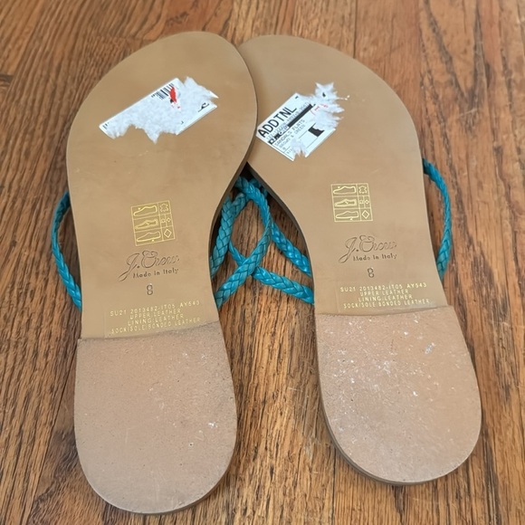 J. Crew New Green Leather Capri Braided Strap Flip Flop Sandals Size 8 - Picture 7 of 8
